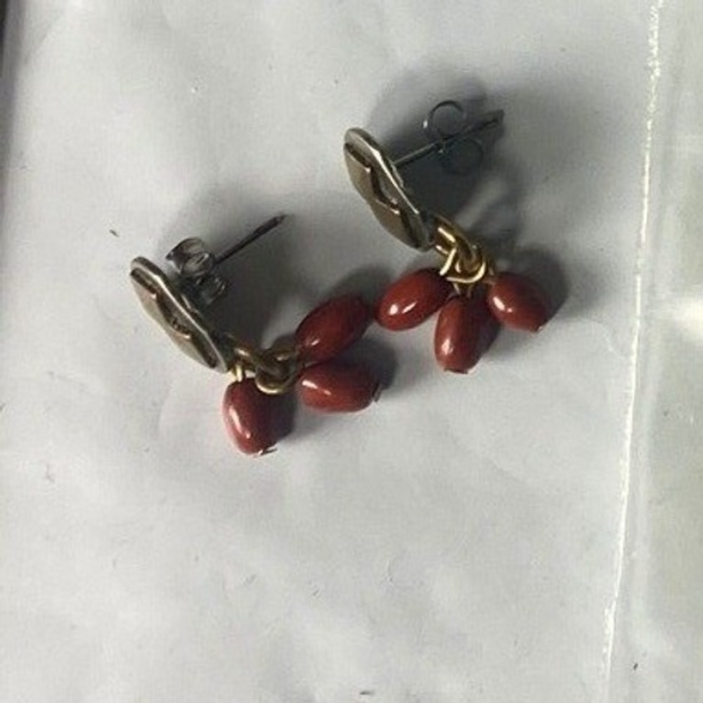 Vintage Cherry Dangle Earrings Red Gemstones Gold Tone Charm
